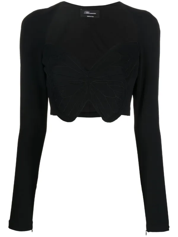 美品⭐︎Blumarine couture トップス Blumarine バタフライモチーフ クロップドトップ | ブラック | FARFETCH JP