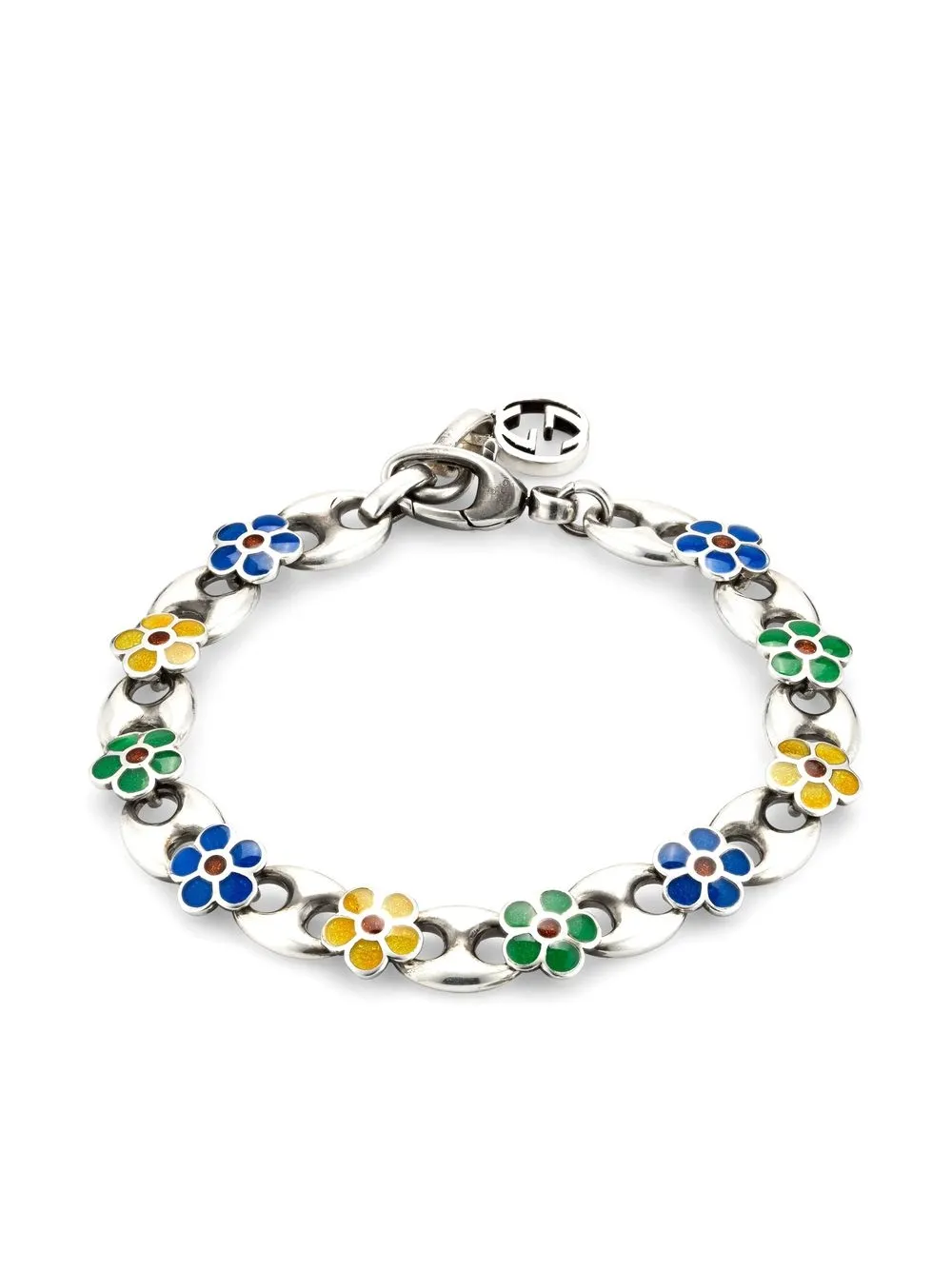 Gucci Sterling Silver Floral chainlink Bracelet Farfetch