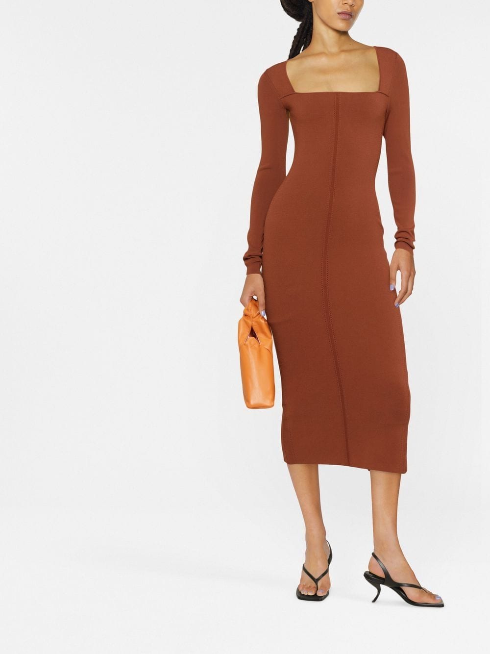 Shop Victoria Beckham Fitted Square-neck Dress In Brown