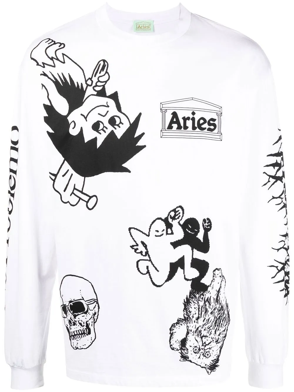 

Aries playera Graphic Mashup de manga larga - Blanco