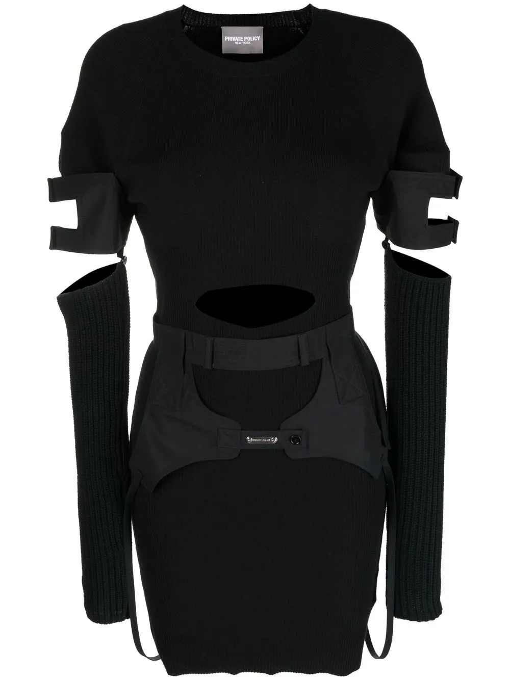 

Private Policy vestido tejido de canalé con aberturas - Negro
