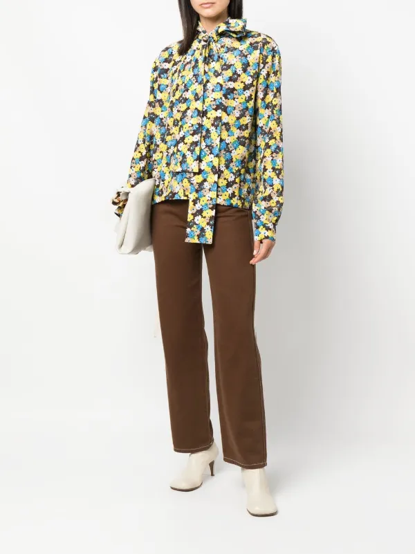PLAN C✴︎フラワー柄シャツ Plan C フローラル シルクシャツ | ブラック | FARFETCH JP