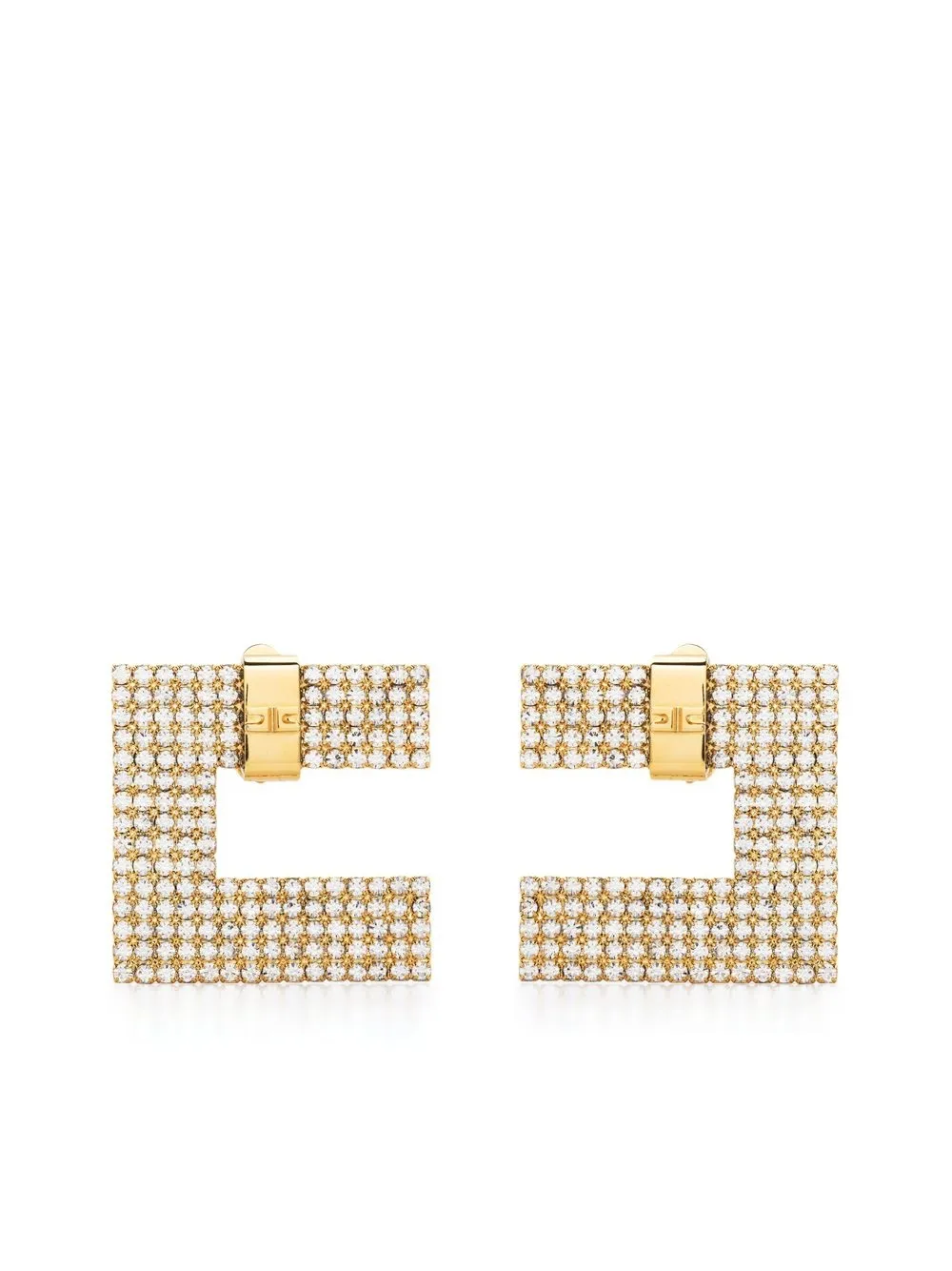 

Elisabetta Franchi aretes con detalles de cristal y logo - Dorado