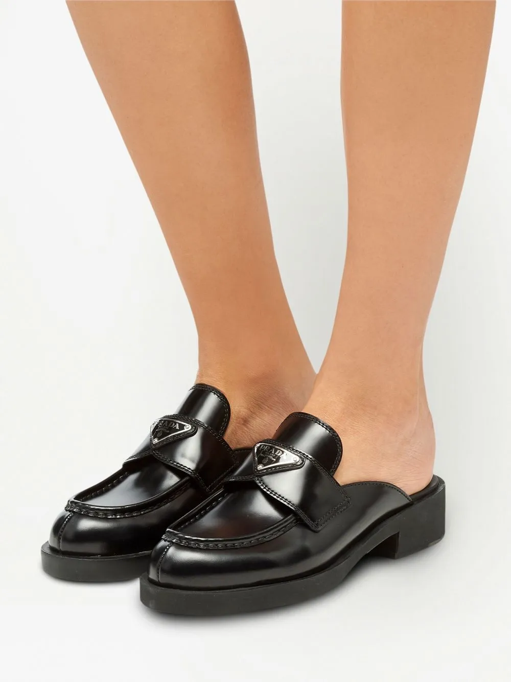 Shop Prada Logo-plaque Polished-finish Mules In Schwarz