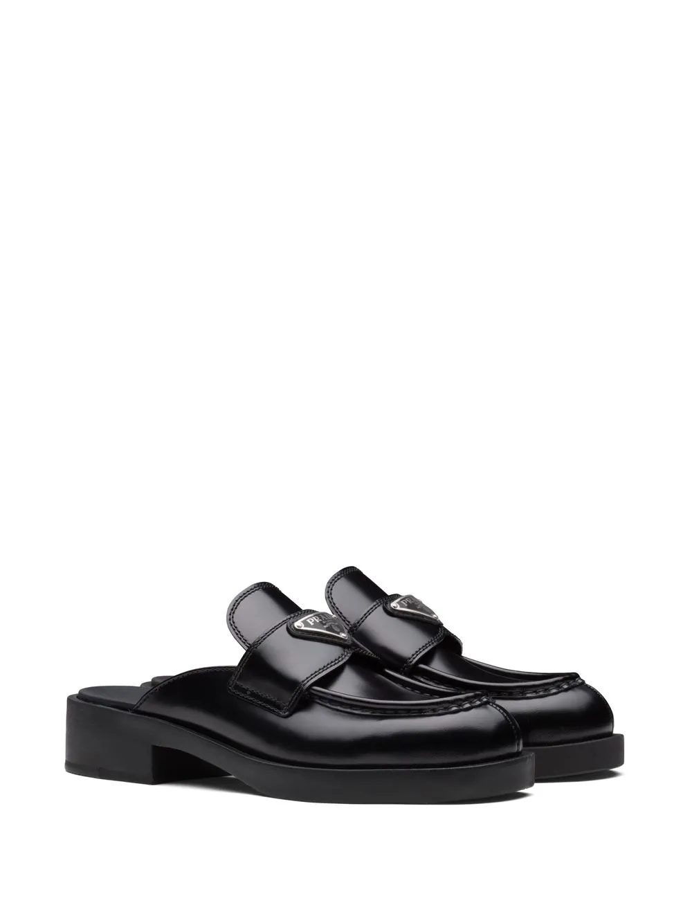 Shop Prada Logo-plaque Polished-finish Mules In Schwarz