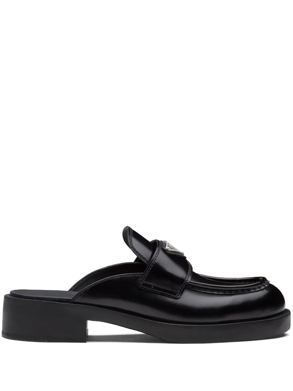 Shop Prada Logo-plaque Polished-finish Mules In Schwarz