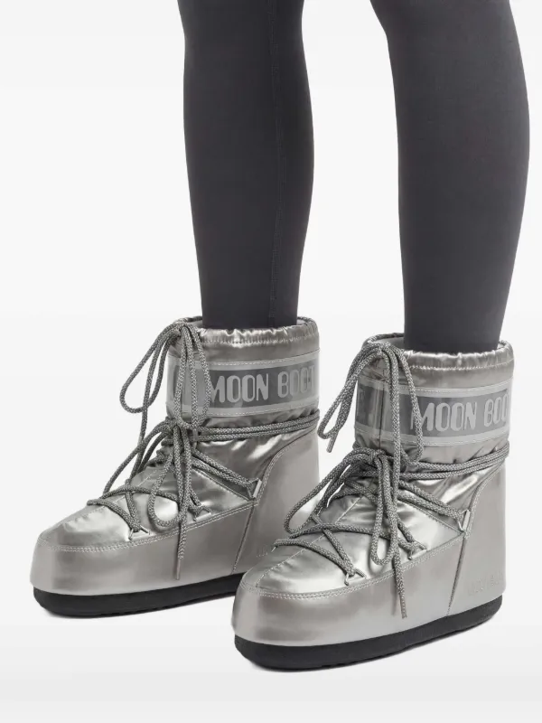 Moon Boot Icon Low Glance Silver Satin Boots | Silver | FARFETCH