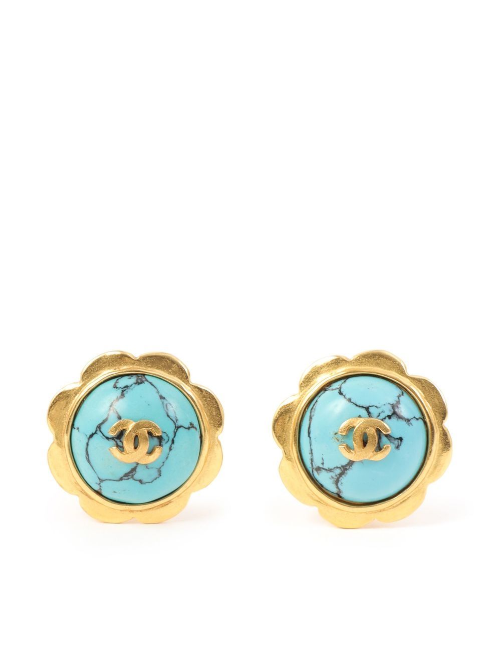 

Chanel Pre-Owned 1997 CC floral-motif clip-on earrings - Blue