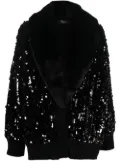 Blumarine sequin-embellished faux-fur trim cardigan - Black