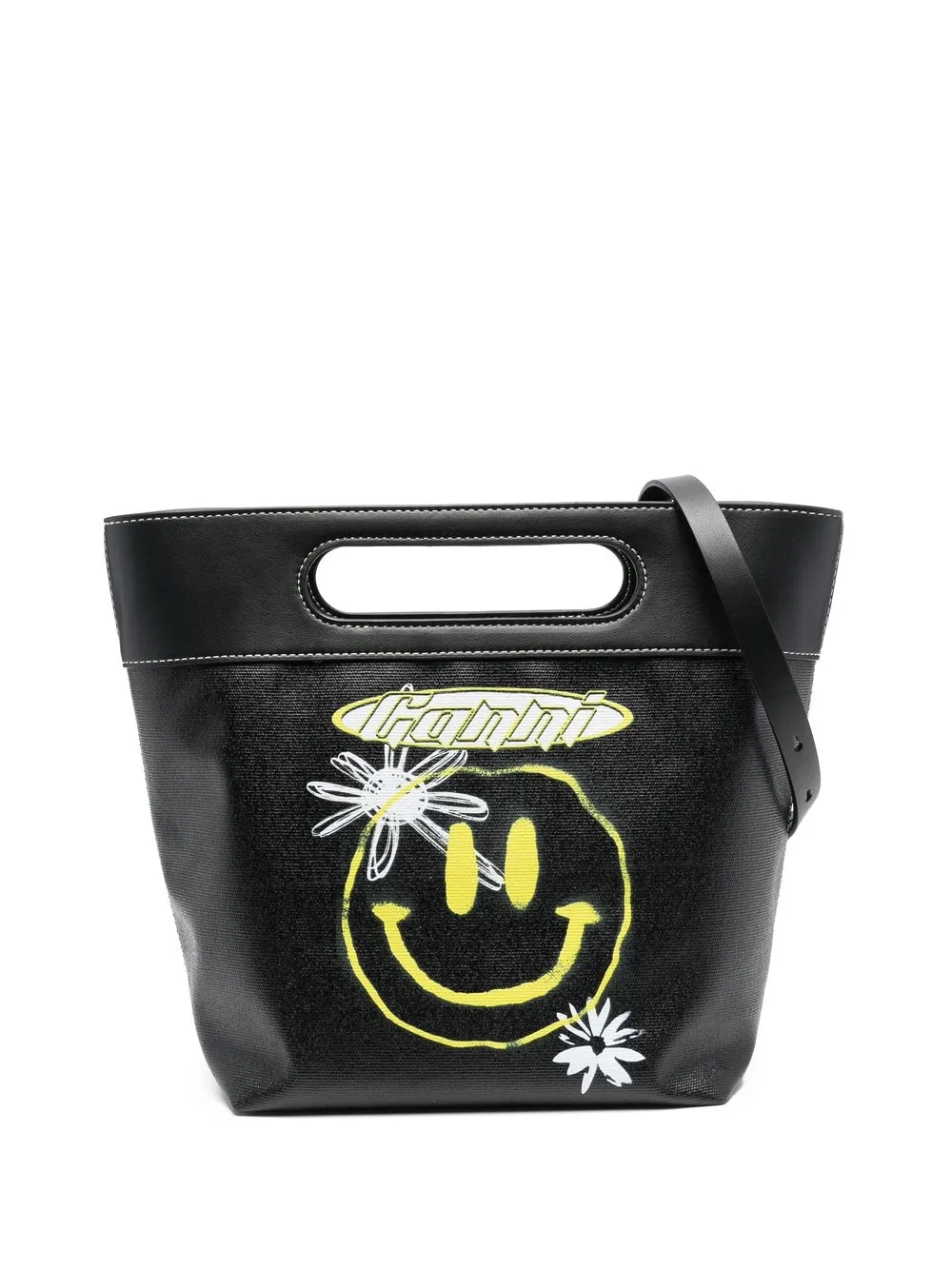 

GANNI tote con estampado Smiley - Negro