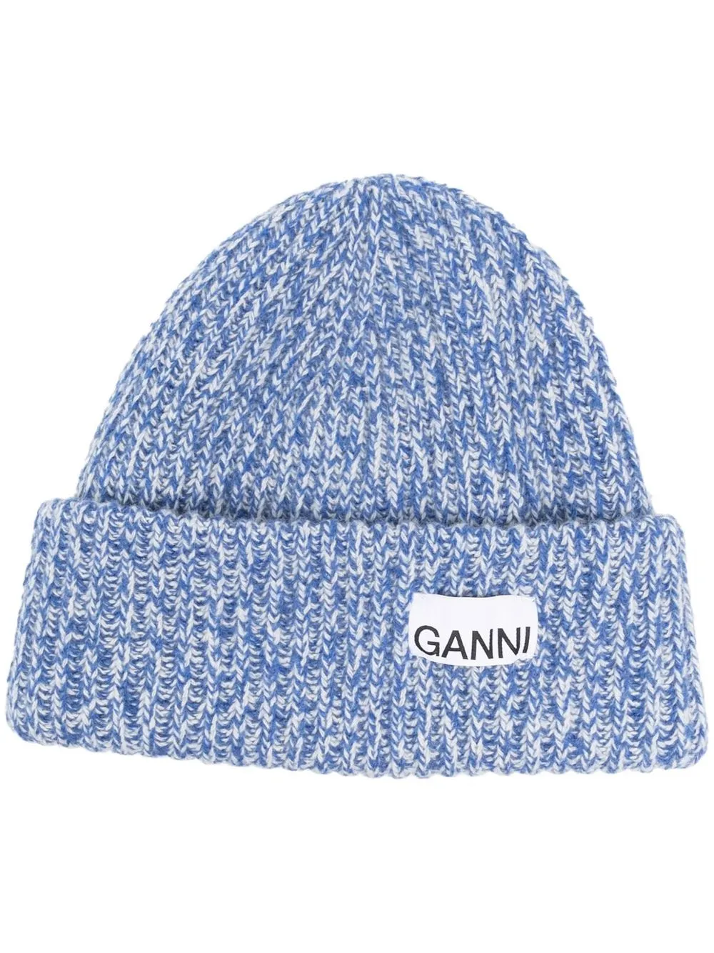 GANNI logo-patch ribbed-knit beanie | Smart Closet