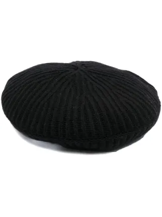 Ganni Black Ribbed Knit Beret with Logo Patch GANNI WOOL RIB KNIT BERET - A4430 | REVERSIBLE main image 4
