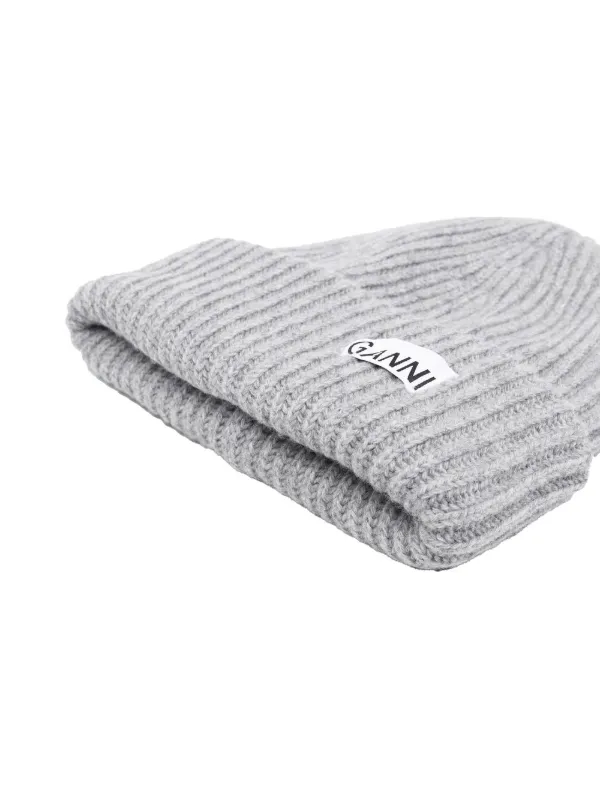 logo-patch rib-knit beanie