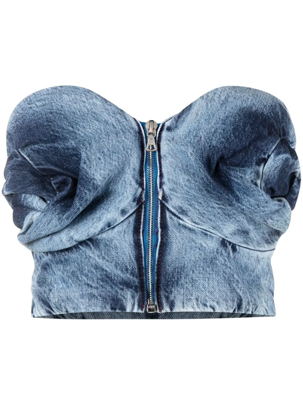 Masha Popova Blue Strapless Denim Crop Top | ModeSens