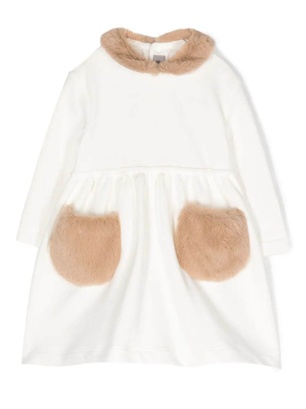 

Il Gufo faux-fur trim midi dress - White