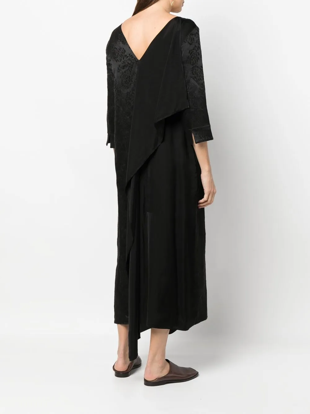 Uma Wang Floral-embellished Draped Midi Dress In Schwarz