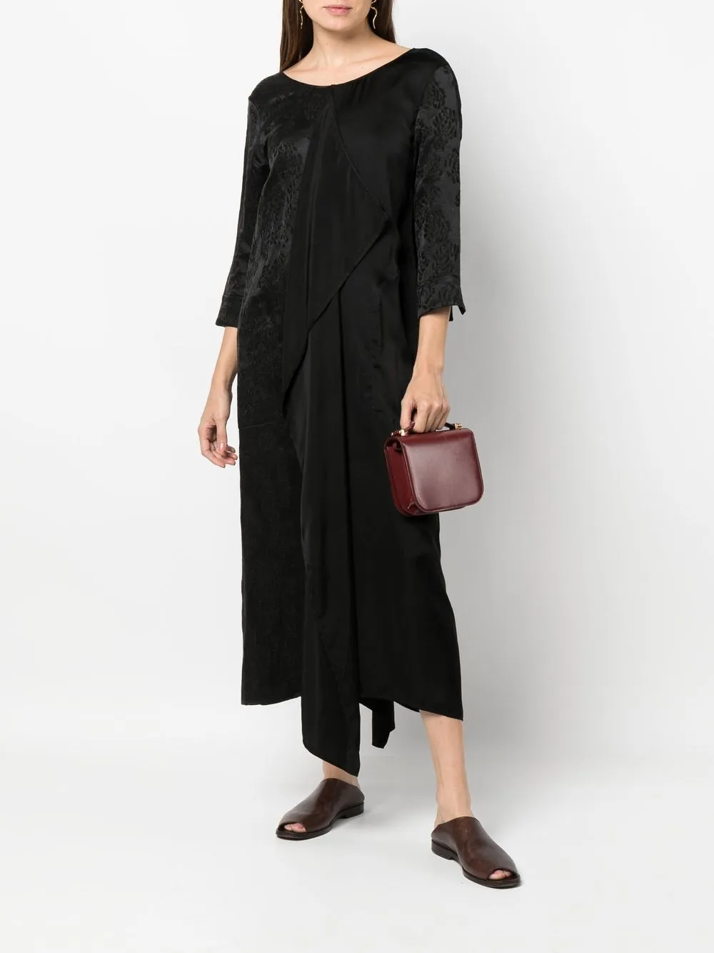 Uma Wang Midi-jurk verfraaid met bloemen - Zwart