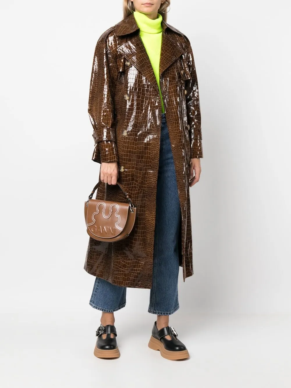 GANNI Shopper met logo-reliëf - Bruin