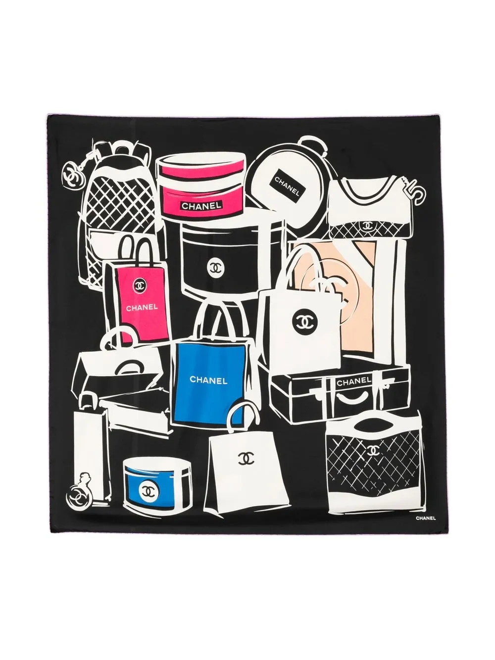 

Chanel Pre-Owned mascada de seda con estampado de equipaje - Negro