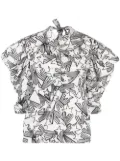 MSGM Shooting Stars-print puff-sleeve blouse - White