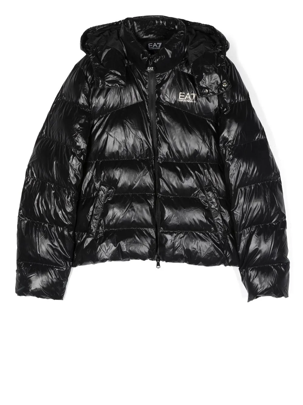 

Emporio Armani Kids logo-print hooded padded jacket - Black