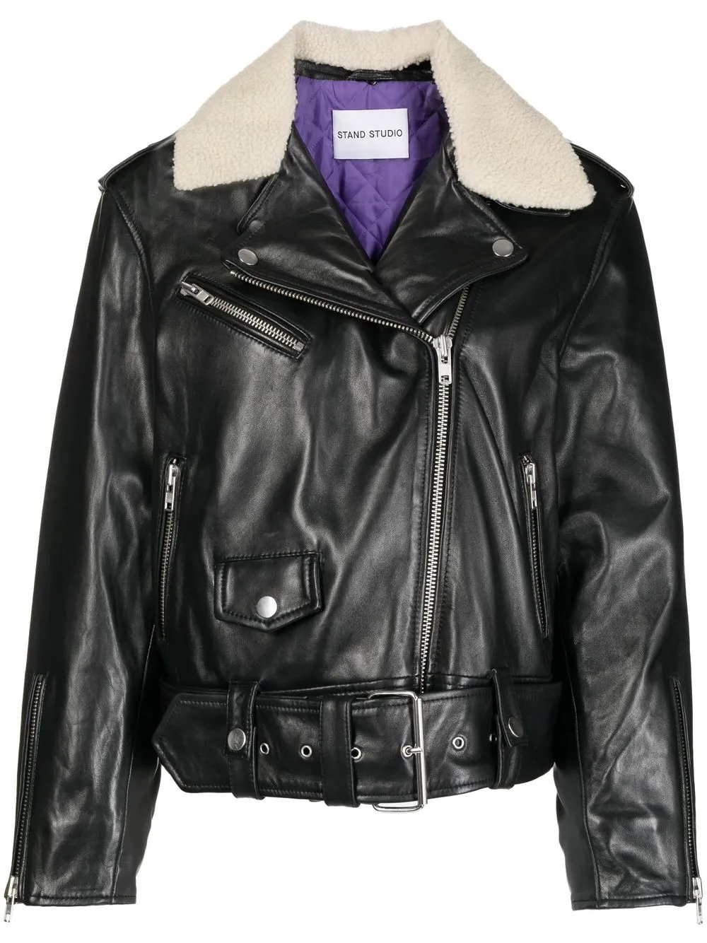 

STAND STUDIO Livia belted biker jacket - Black