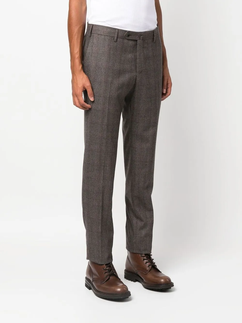 Pt Torino Check Print Wool Trousers In Brown