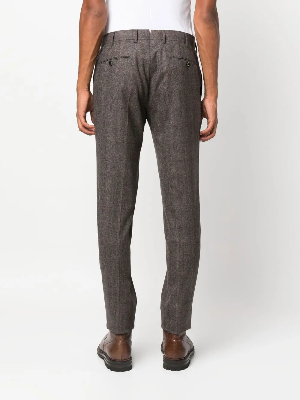 Pt Torino Check Print Wool Trousers In Brown