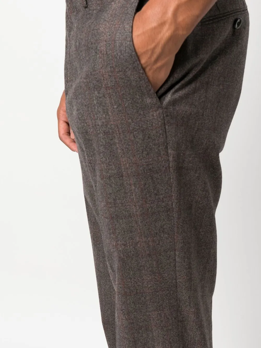 Pt Torino Check Print Wool Trousers In Brown