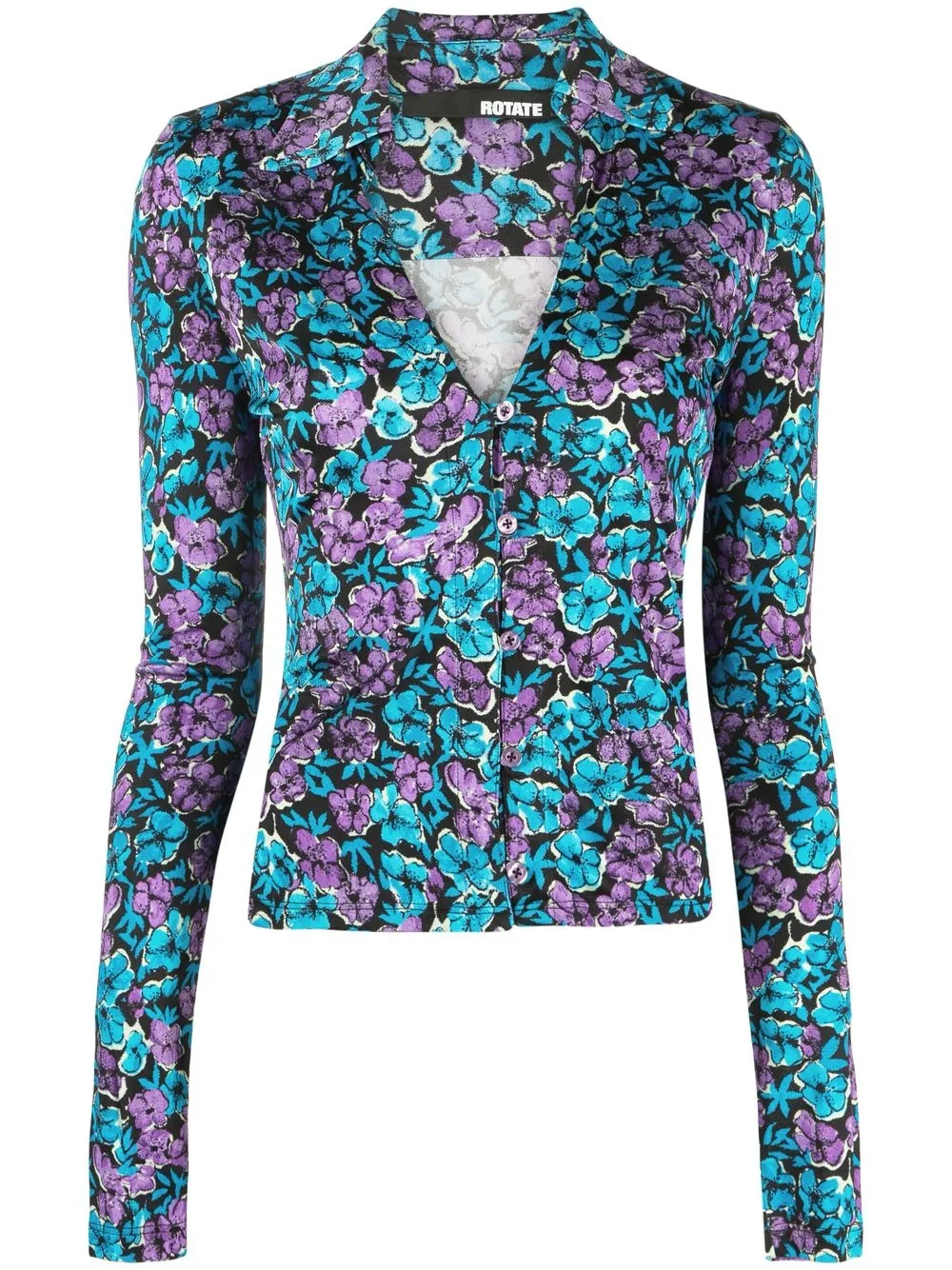 

ROTATE floral-print plunging-neck shirt - Blue