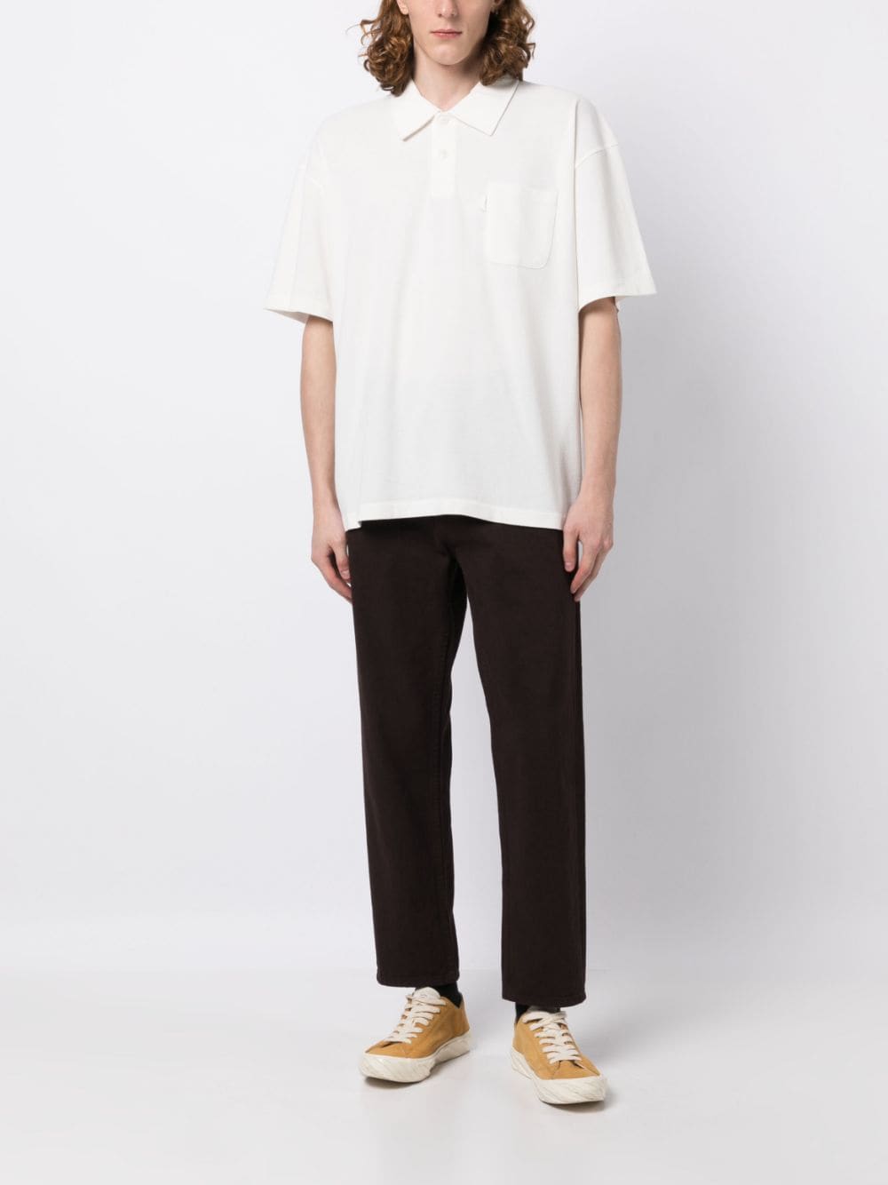 ymc short-sleeved patch-pocket polo shirt - white