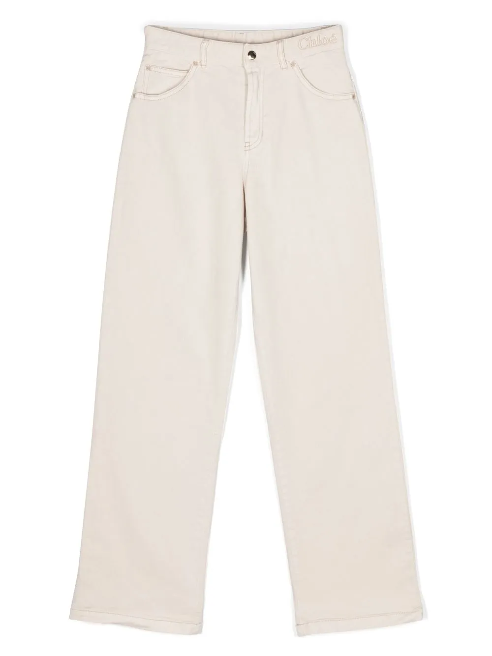 

Chloé Kids logo-embroidered five-pocket trousers - Neutrals