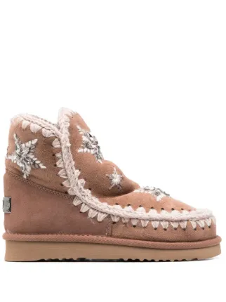 Mou Eskimo star embroidered Moccasin Boots Pink FARFETCH UK