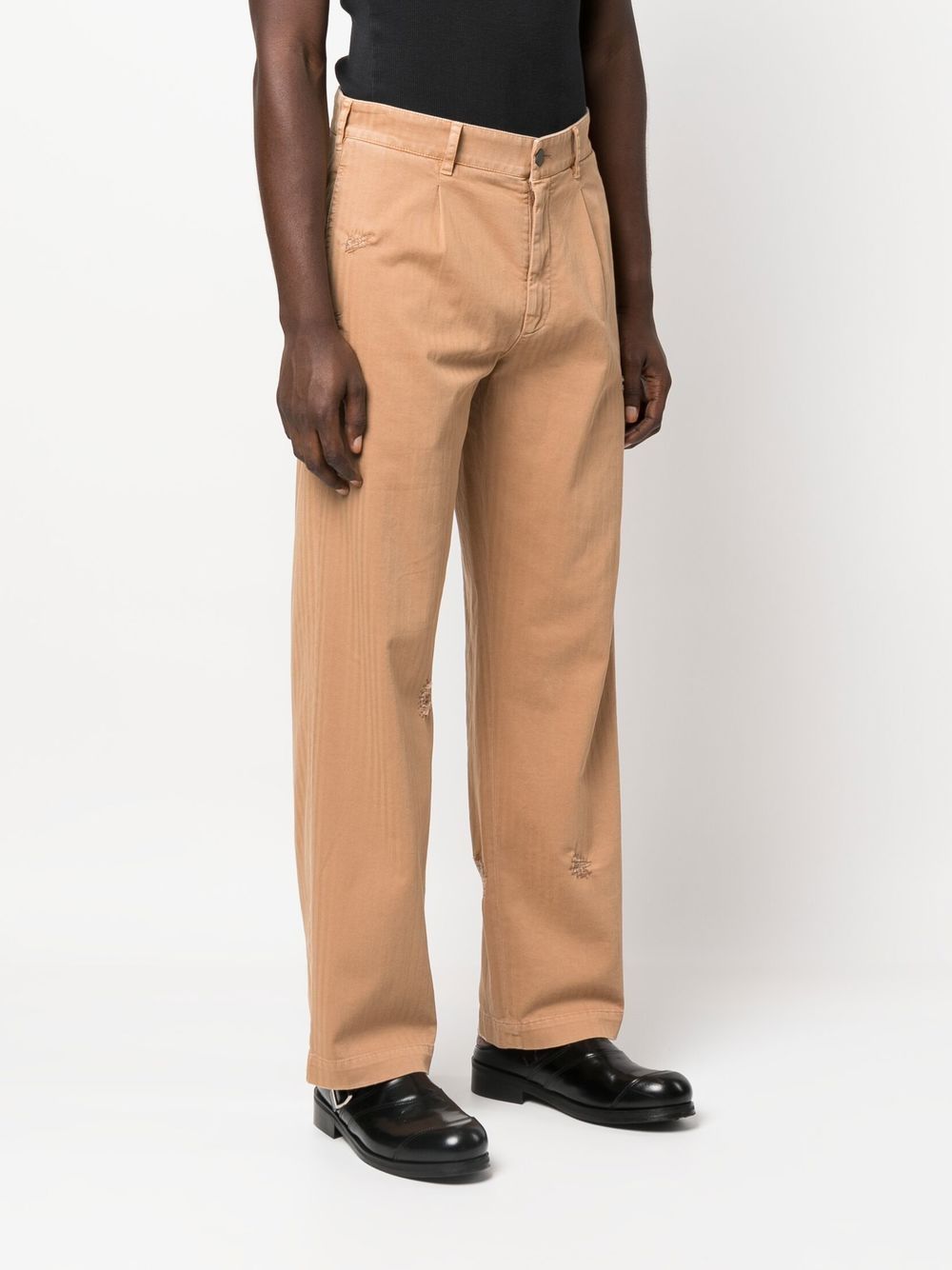 Shop Palm Angels Ripped-detail Straight-leg Trousers In Neutrals