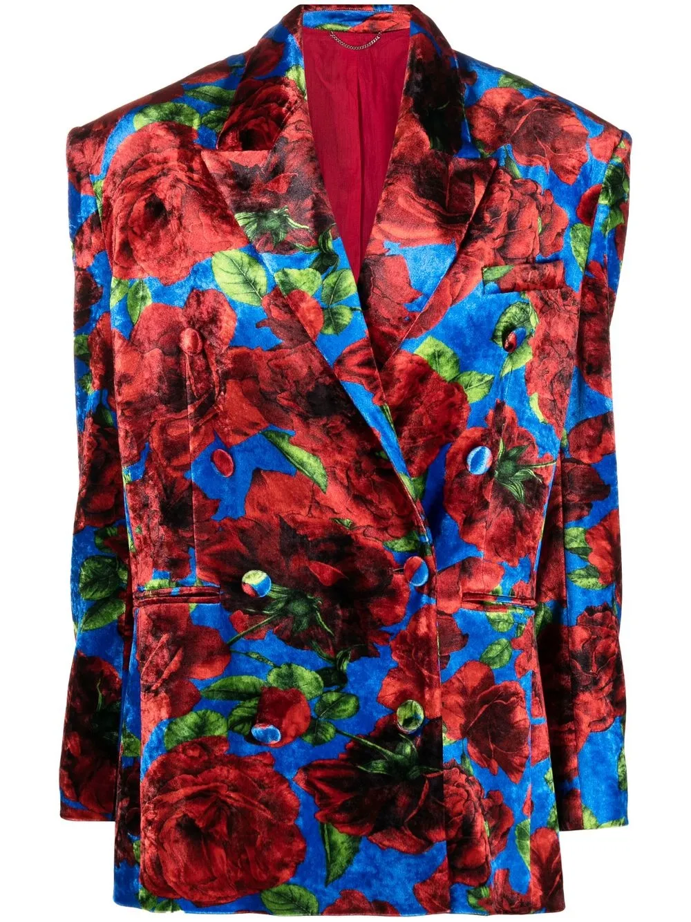 

Magda Butrym rose-print oversize velvet blazer - Blue