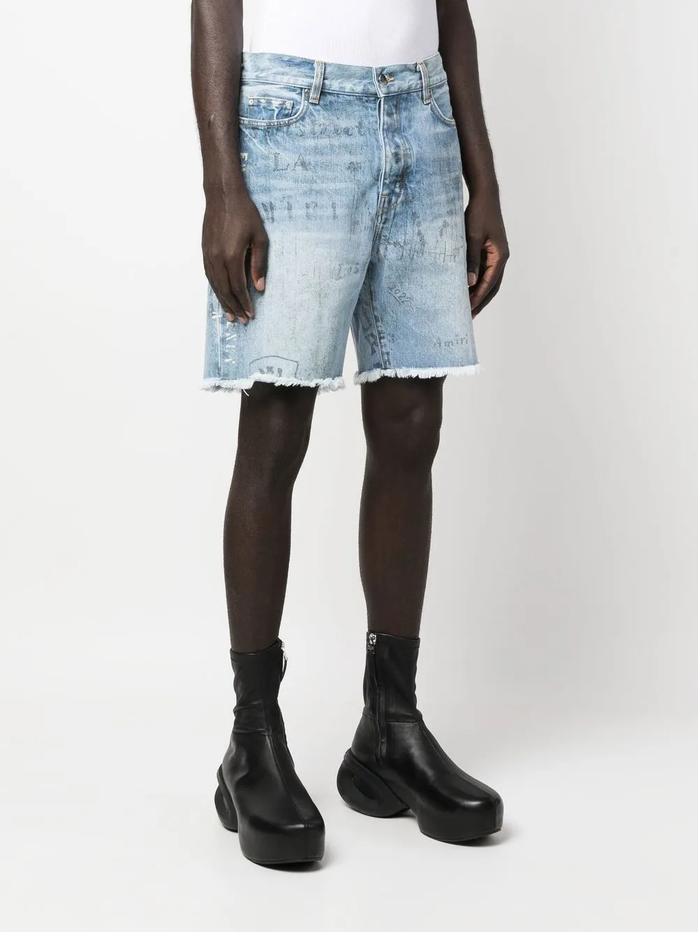  Amiri Jeans Shorts Mit Logo Print   Blau 