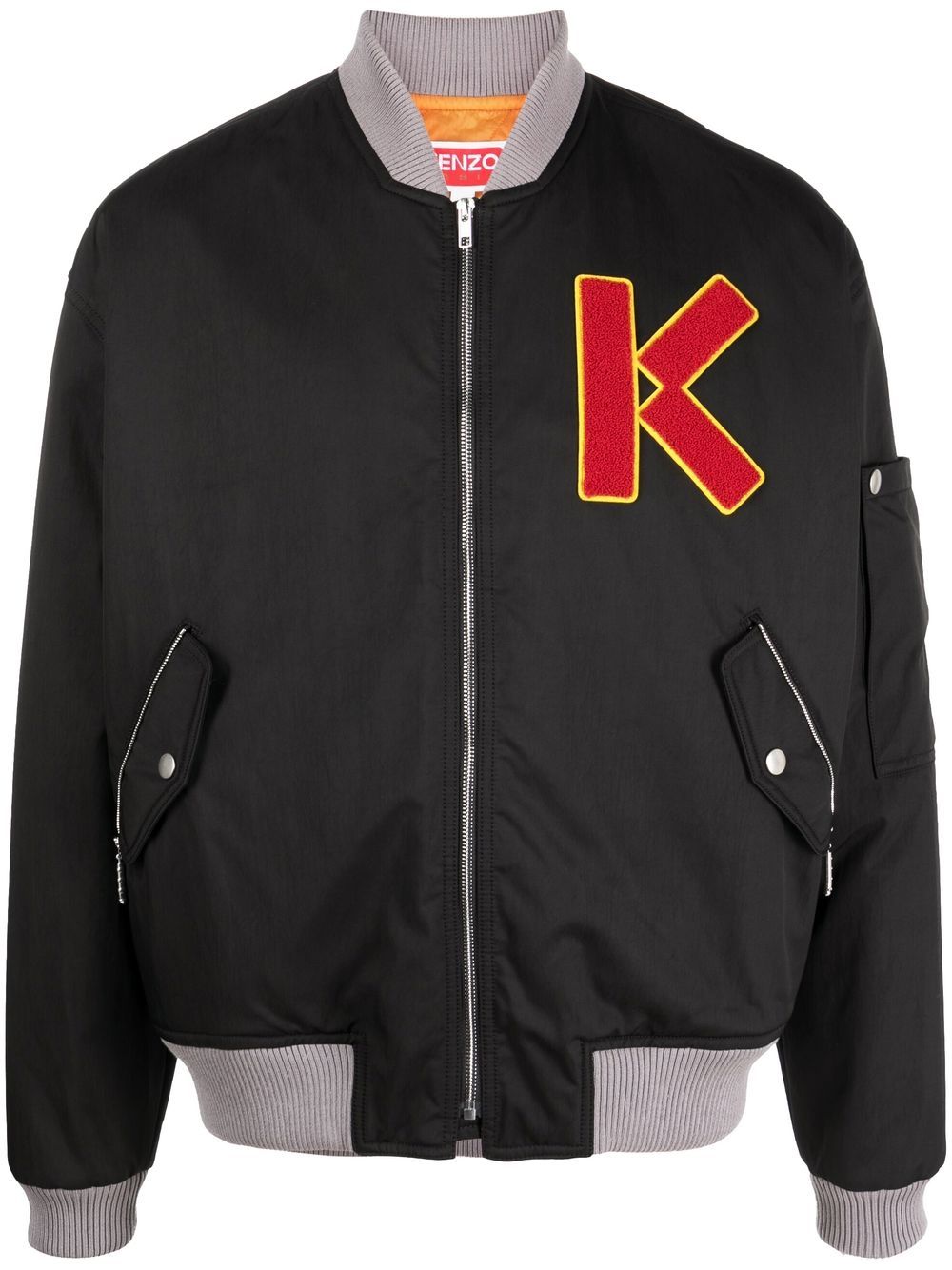 Shop Kenzo Cotton Embroidered-logo Bomber Jacket In 黑色