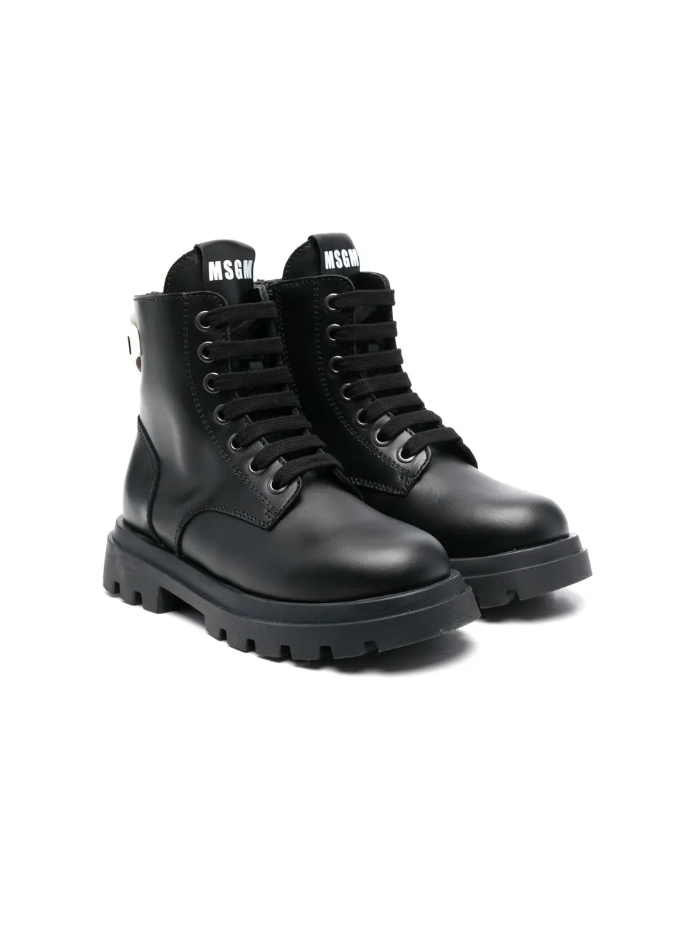 MSGM Kids logo-print lace-up ankle boots - Black