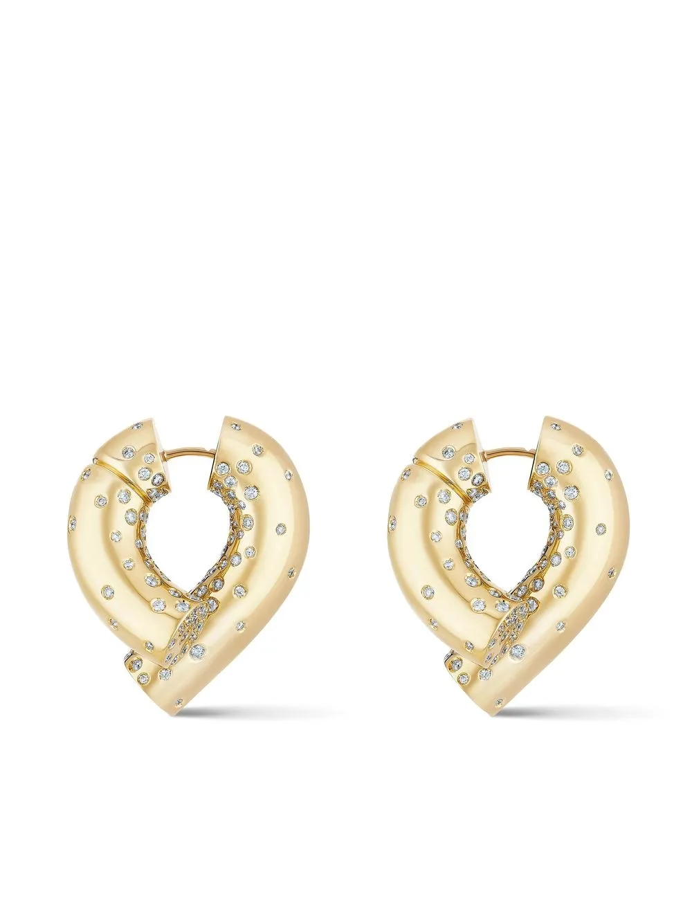 Tabayer Yellow Gold Large Pave Diamond Oera Hoop Earrings