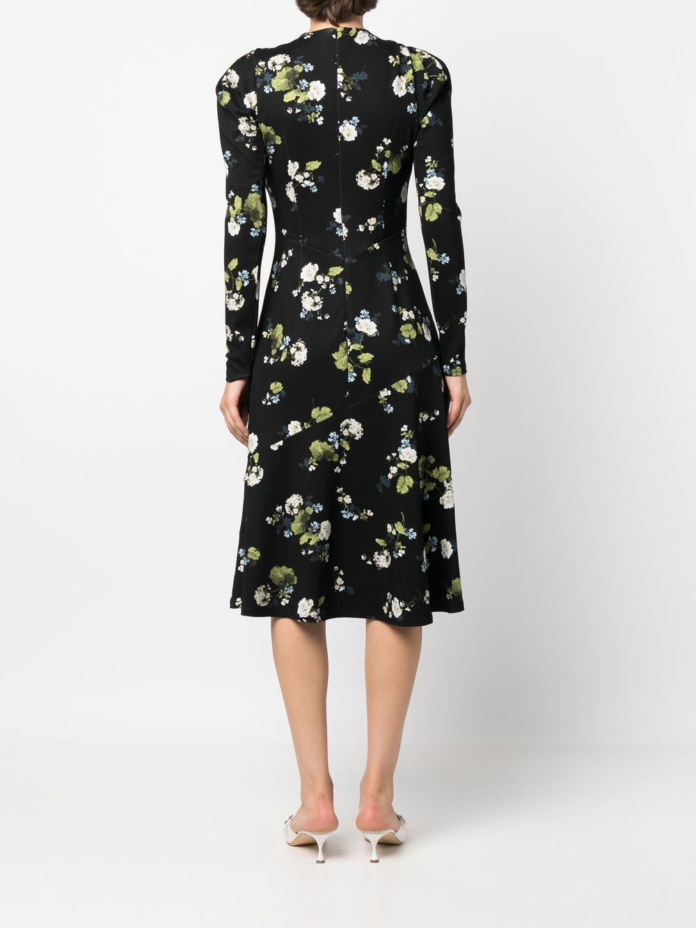 Shop Erdem Floral-print Puff-shoulder Dress In Black
