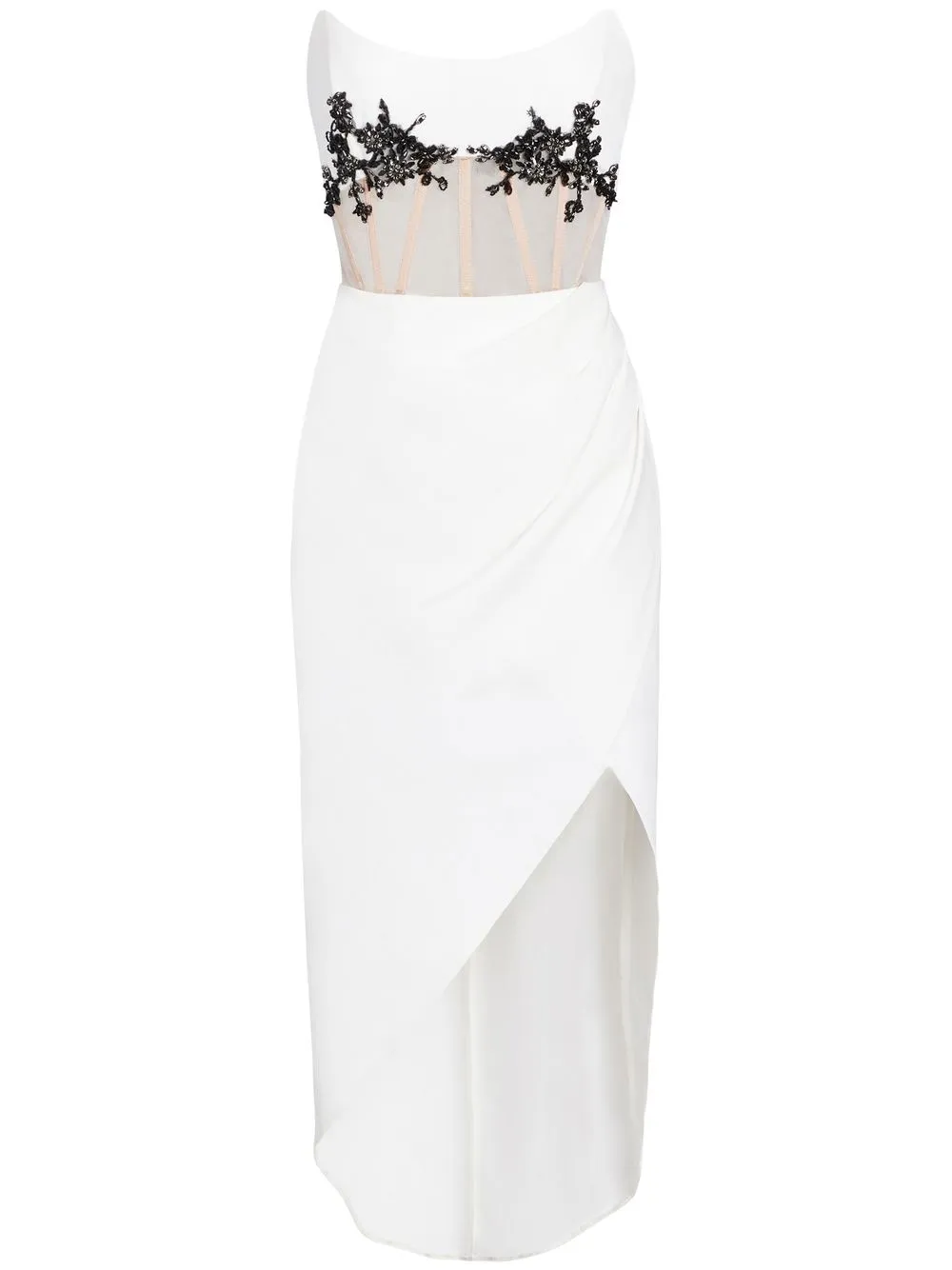 Marchesa Notte Asymmetric Corset Dress In White