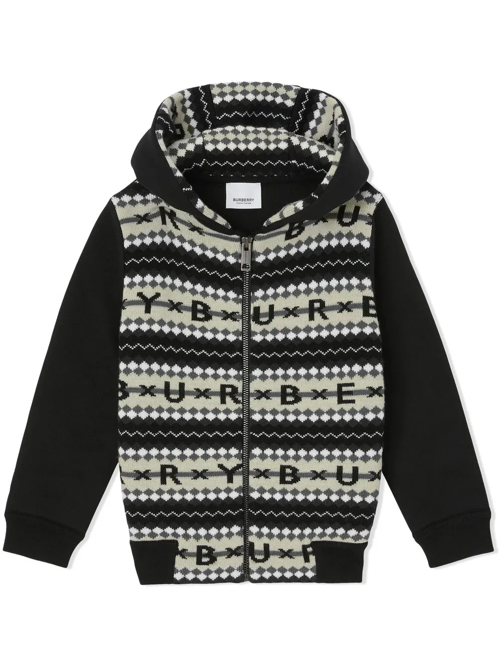 

Burberry Kids Fair Isle logo-patter hoodie - Black