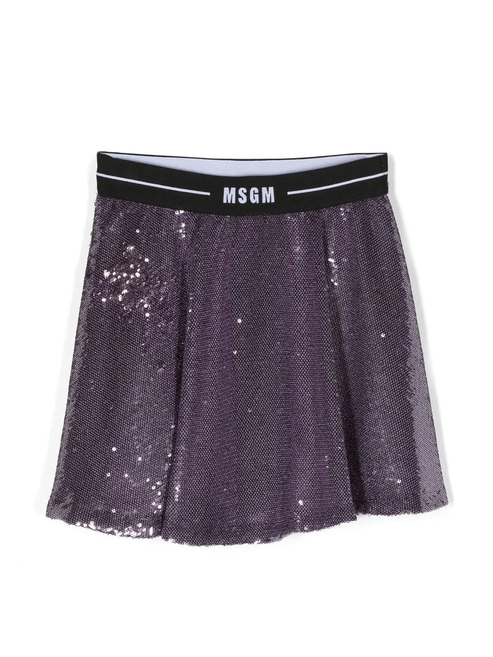 Shop Msgm Logo-waistband Sequin Skirt In Purple