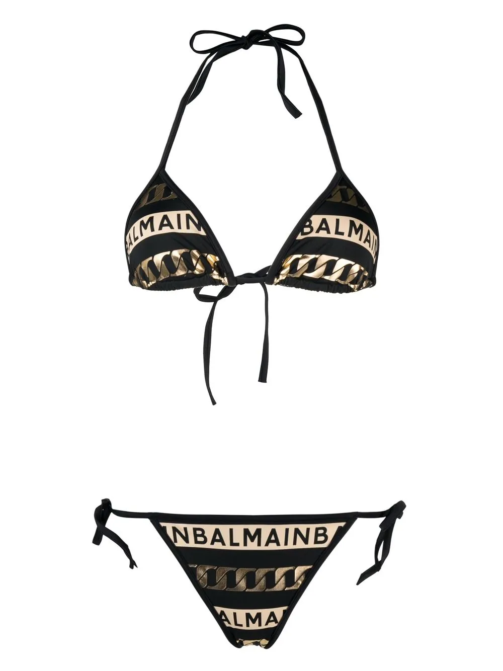 

Balmain bikini a rayas con logo estampado - Negro