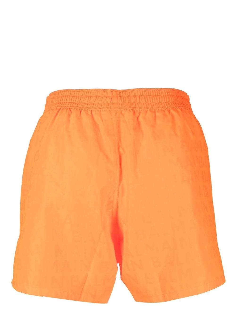 Shop Balmain Logo-print Drawstring Swim-shorts In Orange