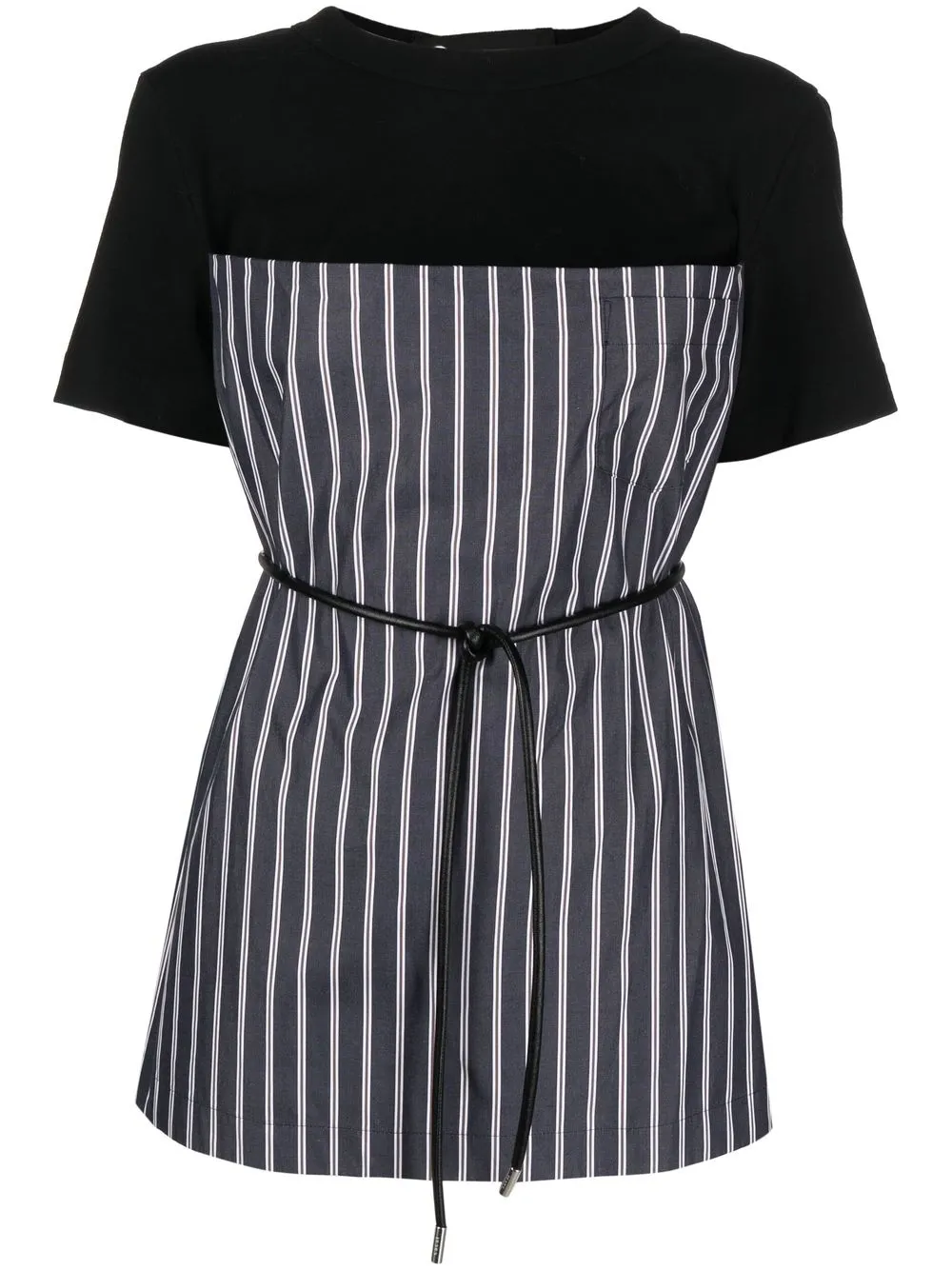 

sacai top a rayas de manga corta - Negro