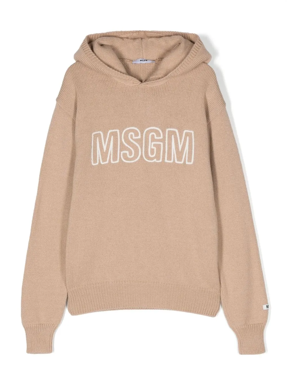 

MSGM Kids intarsia-knit logo hoodie - Neutrals