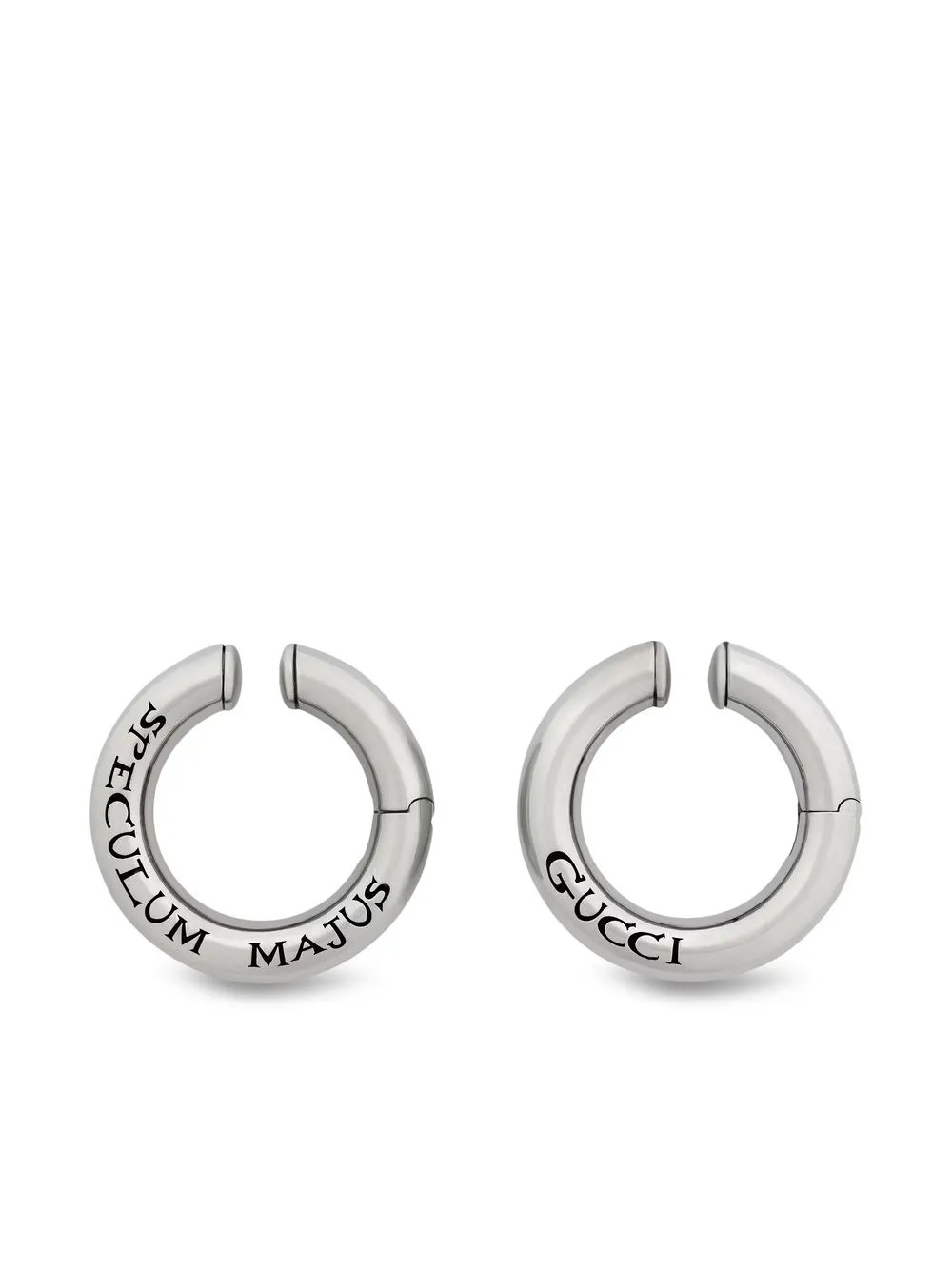 Gucci Engraved-logo Hoop Earrings In Silber