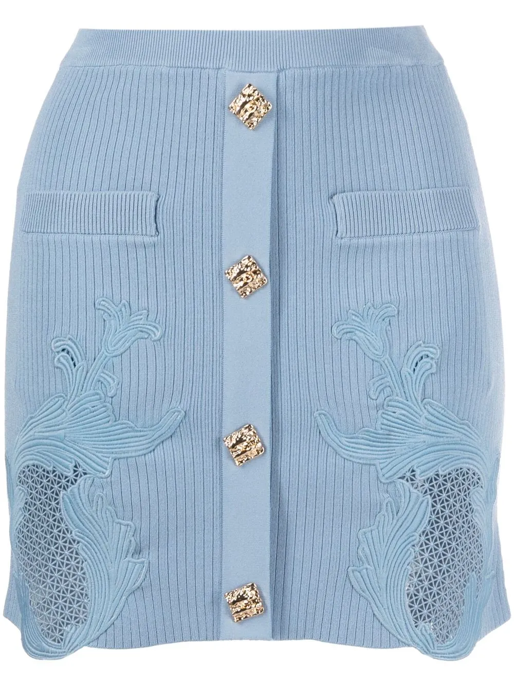 

Self-Portrait button-fastening ribbed-knit skirt - Blue