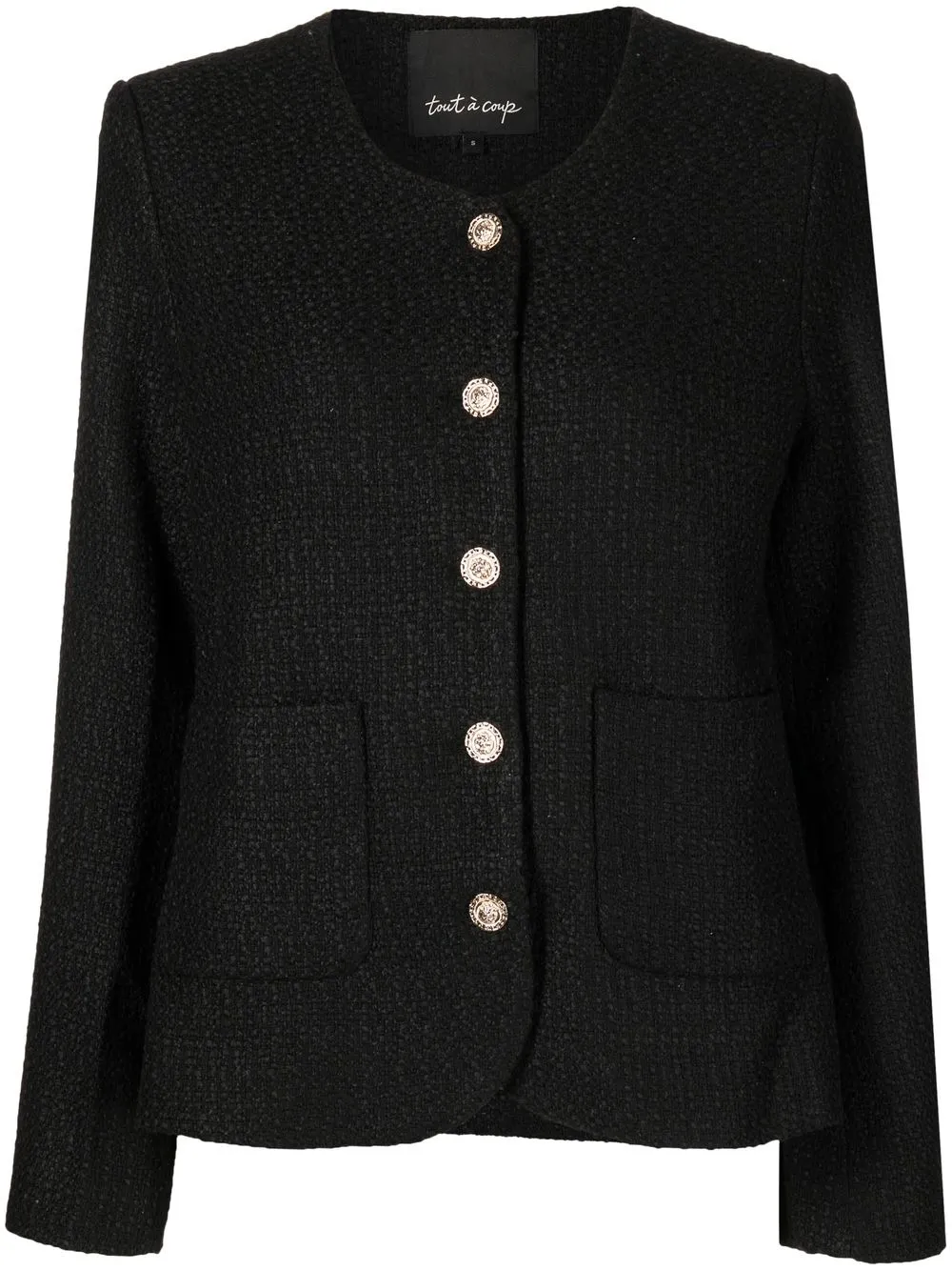 

tout a coup logo-button tweed jacket - Black